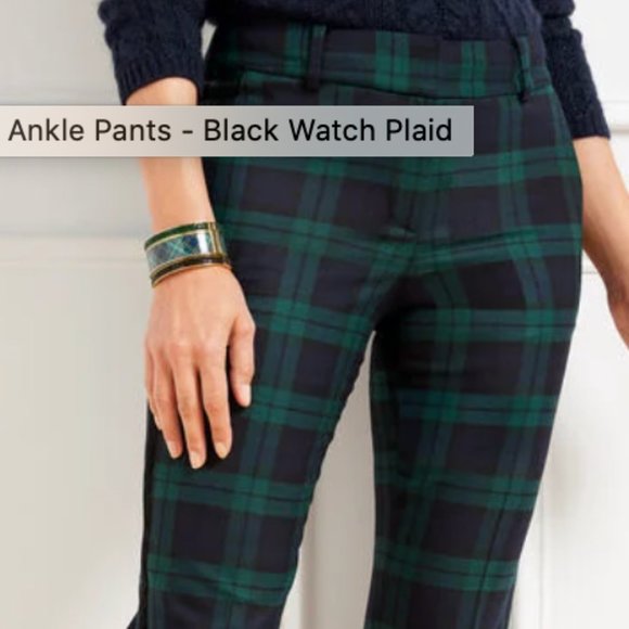 NWT TALBOTS HAMPSHIRE ANKLE PANTS WITH VELVET  BLACK WATCH PLAID - Picture 1 of 5